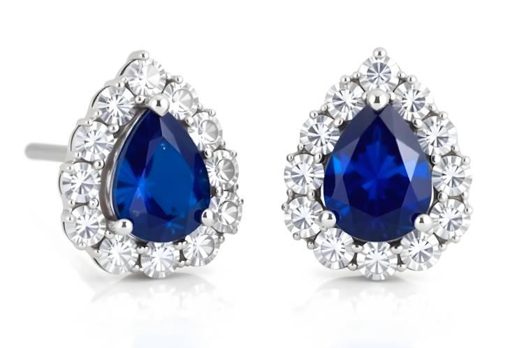 Chic Pear Cut Sapphire and Diamond Halo Earrings